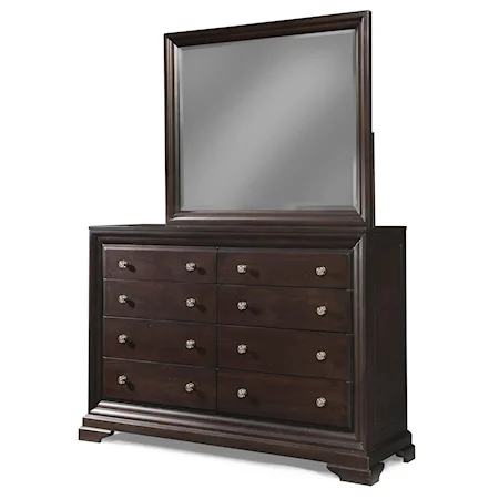 Large 8-Drawer Dresser & Beveled Mirror Set